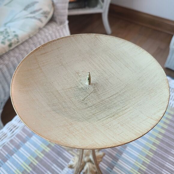 Vintage Metal Art Tall Candle Stand Candle Holder Gold Wrought Iron Shabby Chic - Picture 3 of 9